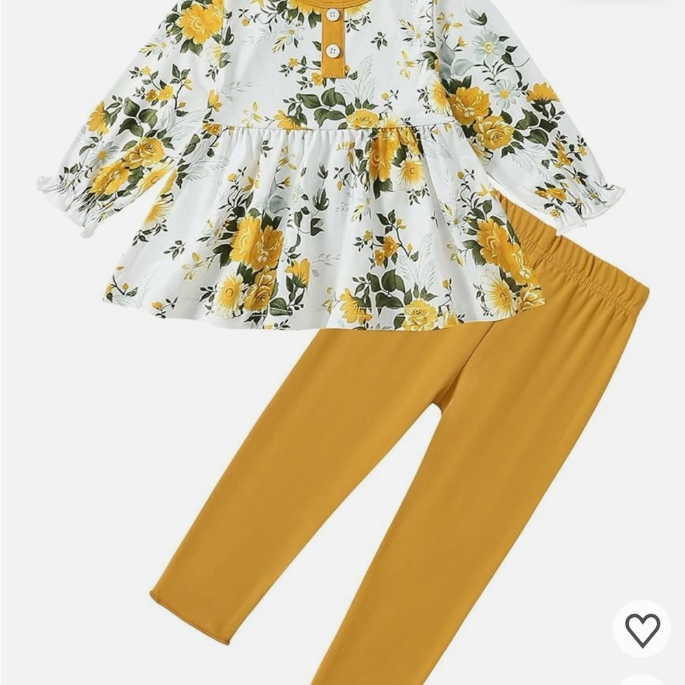 Floral 2T/3T Girl Outfit with Yellow Leggings